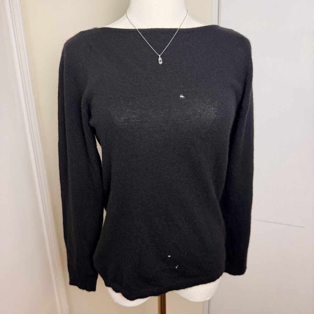 John Laing Women's 100% cashmere sweater Sz S Black boatneck Made In Scotland